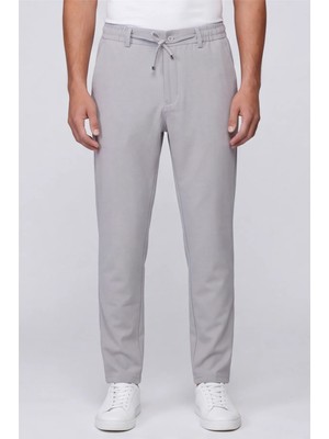 Sabri Özel Erkek Açık Gri Normal Kesim Regular Fit Pamuklu Armürlü Bel Lastikli Jogger Pantolon
