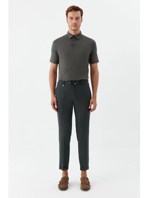 Sabri Özel Erkek Zümrüt Dar Kesim Slim Fit Dokuma Yan Cep Jogger Pantolon