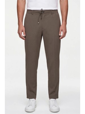 Sabri Özel Erkek Haki Normal Kesim Regular Fit Pamuklu Armürlü Bel Lastikli Jogger Pantolon