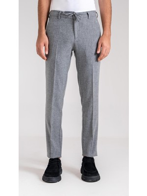 Sabri Özel Giotelli Gri Slim Fit Yünlü Yan Cepli Casual Pantolon