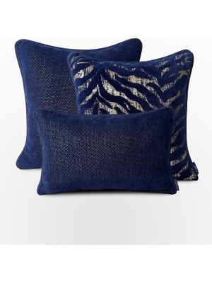 Lidoma Home "navy Zebra" Dokulu Kırlent Kılıfı Seti - Gold