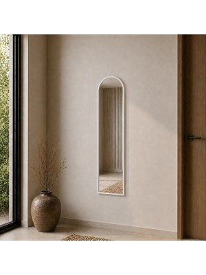 Aypars Atölye Modern MDF çerçeve Kemer Form Boy Aynası 40X120 cm – Minimalist Ince Beyaz Çerçeveli Dekoratif Duvar Aynası 2026 Trend