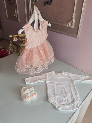 Tozpembebaby Somon Renk Bebek Elbise Takımı
