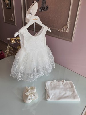Tozpembebaby Beyaz Bebek Elbise Takımı