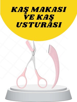 Laraheiser Kavisli Kaş Düzeltici Seti Kaş Makası ve Kaş Usturası Paslanmaz Çelik Bıçaklı