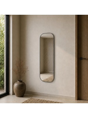 Aypars Atölye Modern Oval Boy Aynası 40X120 cm – Yuvarlak Hatlı Minimalist Gri Dekoratif Duvar Aynası 2026 Trend
