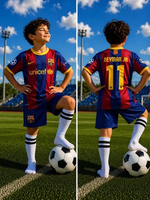 Barcelona Neymar Jr 2011 Sezon Şampiyonlar Ligi Çocuk Forma Takımı 4 Parça Forma Şort Çorap Bileklik Hediye
