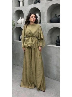Cardella Vual Kumaş Dökümlü Ikili Takım Tesettür Uyumlu Şık Pantolonlu Takım
