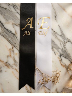 ZENkora Gelin Damat Isimli Tören TakıKurdelesi Kişiye Özel Baskılı  2 Metre 2 Adet Beyaz Renk Gold Baskı