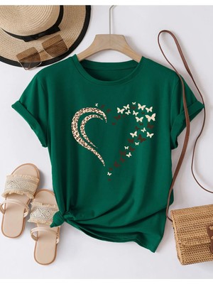 Nigrum Pardus Nıgrum Pardus Kelebeklerin Kalbi Baskılı %100 Pamuk Yeni Sezon Büyük Beden Kadın T-Shirt