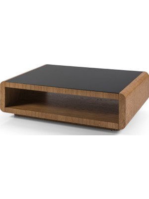 Showdeko Nil Ahşap Meşe Koyu Temperli Camlı Dikdörtgen Orta Sehpa G122XY33XD65CM