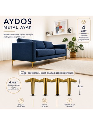 Badem10 Aydos 4 Adet 15 cm Mat Antik Sarı Metal Mobilya Ayağı Modern Tasarım Koltuk Dolap Ayağı