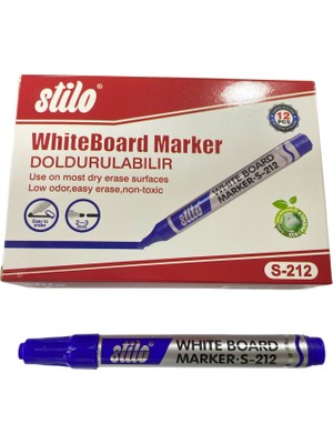 Tüftürük 12 Adet Doldurulabilir Beyaz Yazı Tahtası Kalemi Mavi Renk