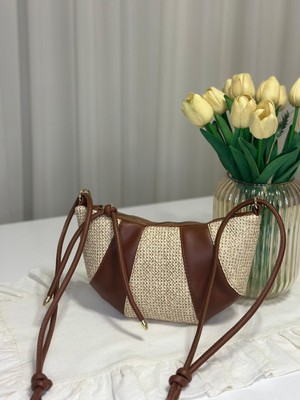 Huma Çanta Kadın Modern Hasır Detaylı Parça Tasarımlı Mini Çapraz Çanta