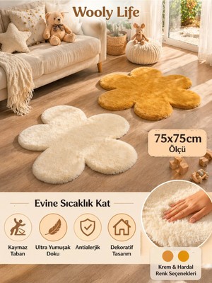 Peluş Halı Çiçek Desen 75X75 Paspas Çocuk Odası