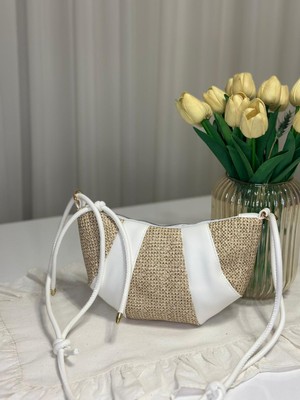 Huma Çanta Kadın Modern Hasır Detaylı Parça Tasarımlı Mini Çapraz Çanta