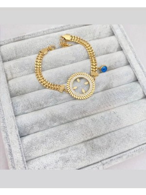 Stainless Stell Çeyrek Altın Uyumlu Nazar Detaylı Kuyumcu Model Gold Bileklik