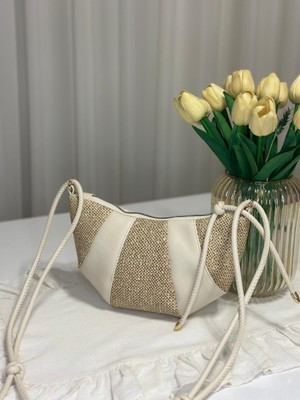 Huma Çanta Kadın Modern Hasır Detaylı Parça Tasarımlı Mini Çapraz Çanta
