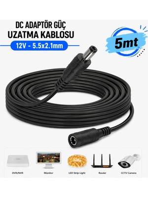 Anktek Dc Adaptör Güç Uzatma Kablosu 5.5x2.1mm 12V Kamera LED Monitör Dvr/nvr… 5 Metre
