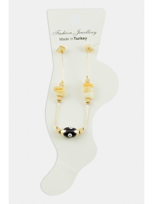 Adata Jewelry Doğal Taşlı Nazar Boncuğu Model Halhal Sarı 22 cm