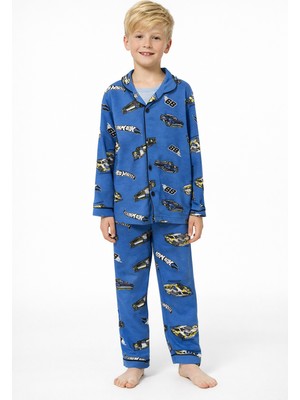 Enie Erkek Çocuk Mavi Karakter Desenli 4 Mevsim Göz Bantlı Pijama Takımı