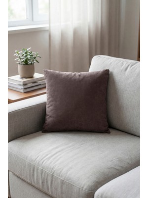 Kahverengi Kadife Görünümlü Velvet Look 45X45 cm Kırlent Kılıfı