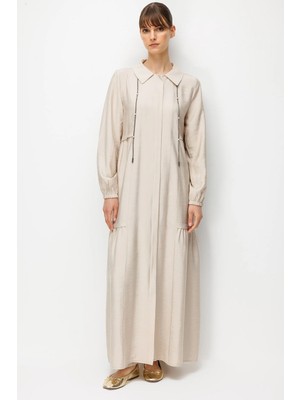 Micca Goldy %85 Lyocell Soft Kumaştan Yaka Zincir Aksesuarlı Zamansız Maxi Tunik-Elbise-Taş