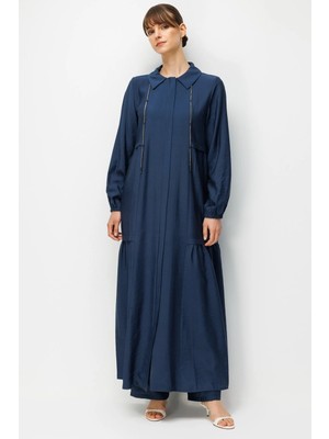 Micca Goldy %85 Lyocell Soft Kumaştan Yaka Zincir Aksesuarlı Zamansız Maxi Tunik-Elbise-Laci