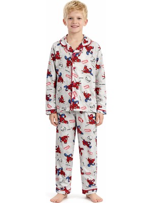 Enie Erkek Çocuk Gri Karakter Desenli 4 Mevsim Pijama Takımı + Gözbandı