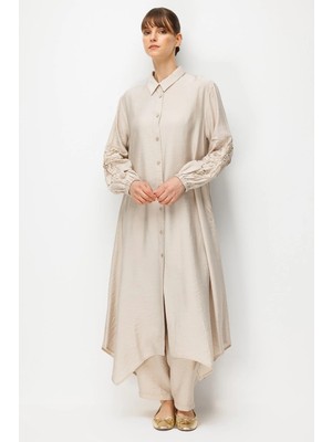 Micca Goldy %85 Lyocell Soft Kumaştan Kol El Işi Işleme Detaylı Zamansız Maxi Tunik Kap-Taş