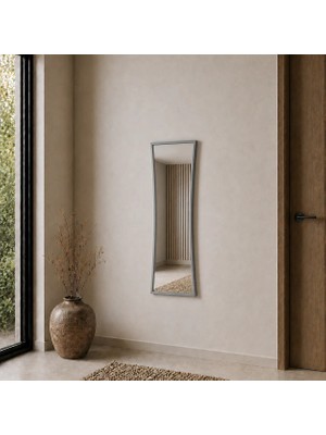Aypars Atölye Modern Gri Çerçeveli Boy Aynası 40X120 cm – Kavisli Minimalist Dekoratif Duvar Aynası