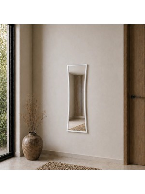 Aypars Atölye Modern Beyaz Çerçeveli Boy Aynası 40X120 cm – Kavisli Minimalist Dekoratif Duvar Aynası