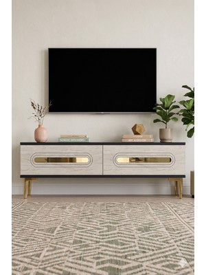 Yumedi Design TSA1220ATG - Ethema Tv Stand , Tv Sehpası 120CM Antrasit-Traverten-Gold