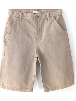 DobaKids Linen-Breeze Series Yumuşak Keten Erkek Çocuk Kapri Şort Boru Paça Bel Ayarlı Bej