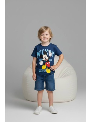 Yağmur Giyim Pjkskt Mickey Karakter Desenli Kot Şortlu Erkek Çocuk Kısa Kol Takım 6663