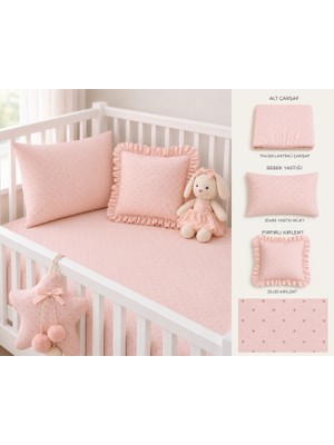 Ozz Baby %100 Pamuk Ranforce Park Yatak ; Anne Yanı , Lastikli Bebek Çarşaf (70X120X15) Yastık Kılıfı (35X45) Fırfırlı Kırlent (35X35)