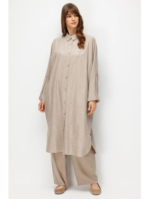 Micca Floral Özel Desen Soft Kumaş ve Yan Bant Detaylı Ipekçe Garni Zamansız Maxi Tunik-Taş