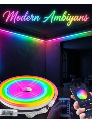 Nevamel® Dekoratif Rgb LED Şerit Neon Işık 3 Metre Su Geçirmez Uzaktan Kumandalı Ortam Aydınlatması