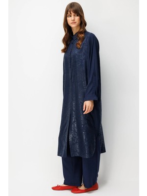 Micca Floral Özel Desen Soft Kumaş ve Yan Bant Detaylı Ipekçe Garni Zamansız Maxi Tunik-Laci