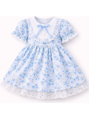 Asel Collection Kız Çocuk Çiçek Desenli Dantel Yaka Elbise – Vintage Şık Tasarım (Pembe/mavi/haki)