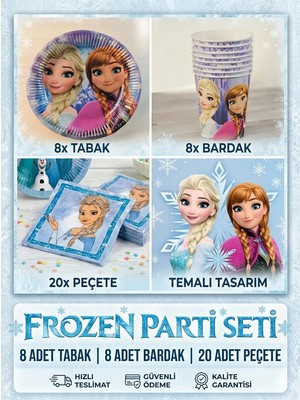 Çavuş E-Ticaret Frozen Elsa Temalı Doğum Günü Parti Seti-Tabak-Bardak-Peçete Seti-8 Kişilik