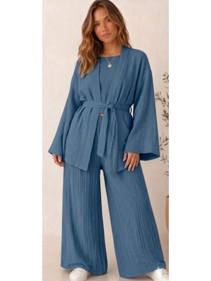 Müslin %100 Pamuk Kimono & Pantolon 2 Li Takım