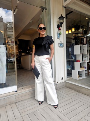 Lycralı Bol Paça Orijinal Marka Beyaz Denim Pantolon