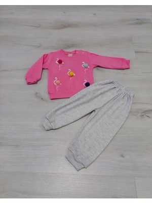 BBS Kız Çocuk Flamingo Baskılı Ponponlu Alt Üst Takım
