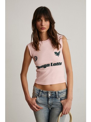 Grimelange Epona Kadın Yumuşak ve Esnek Kumaşlı Baskı Detaylı Pembe T-Shirt
