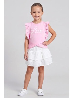 Dmb Boys & Girls Kız Çocuk Brode Etek Tshirt  2'li Takım Pembe 2-7 Yaş