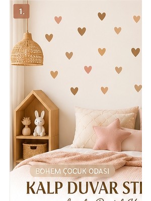 Lizpo Decor Kahverengi Kalpler Lovely Pastel Kalpler Duvar Bohem Çocuk Odası Duvar Sticker
