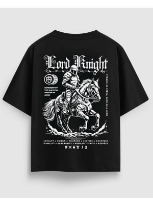 Yolo Street Oversize Unisex Siyah Tişört – Lord Knight Beyaz Yazılı Ortaçağ  Yazılı Şövalye Baskı, %100 Pamuk Streetwear Tasarım
