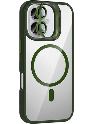 Zenvia Mey Ithalat®   iPhone 16 Plus Remim Lensli Magsafe Standlı Kapak - Koyu Yeşil
