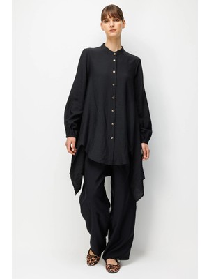 Micca Goldy %85 Lyocell Comfort Kalıp Zamansız Tunik-Pantolon Kombin Takım-Siyah
